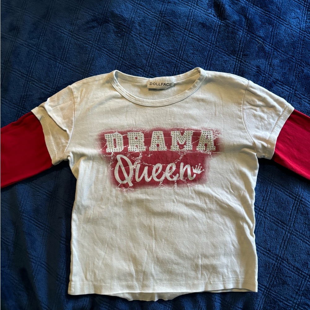 Girls size 14/16 white and red long sleeved shirt that says drama queen